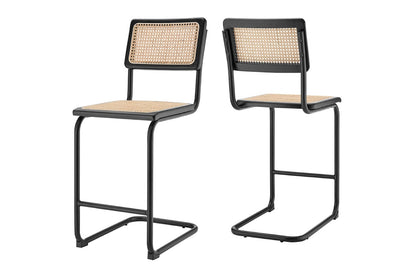 Matt Blatt Set of 2 Marcel Breuer Cesca Chair Counter Stool Replica (Black/Rattan)