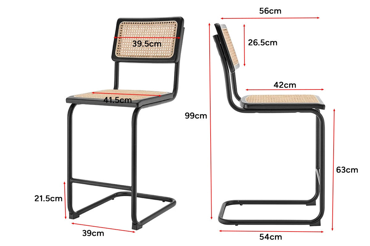Set of 2 Matt Blatt Marcel Breuer Cesca Counter Stools Replica (Black/Rattan)