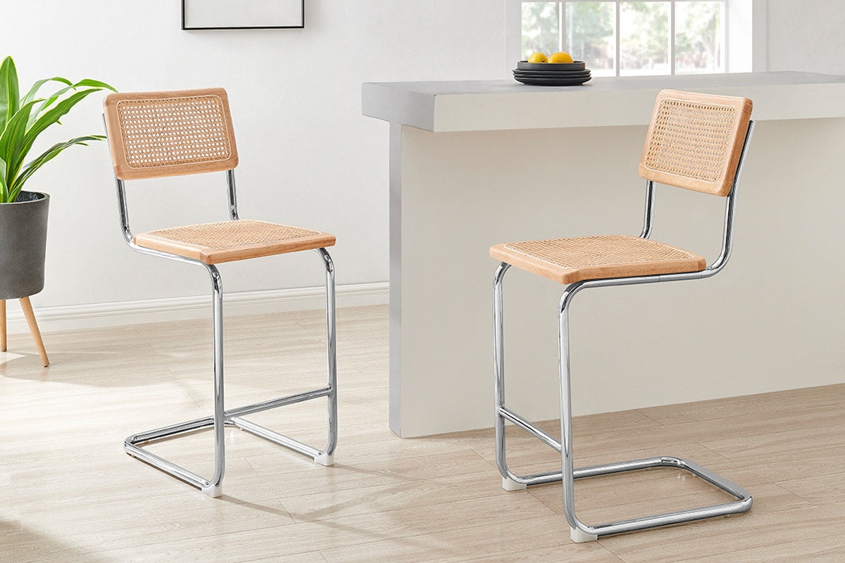 Set of 2 Matt Blatt Marcel Breuer Cesca Counter Stools Replica (Natural/Rattan)