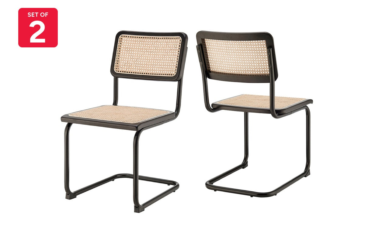 Set of 2 Matt Blatt Marcel Breuer Cesca Dining Chairs Replica (Black/Rattan)