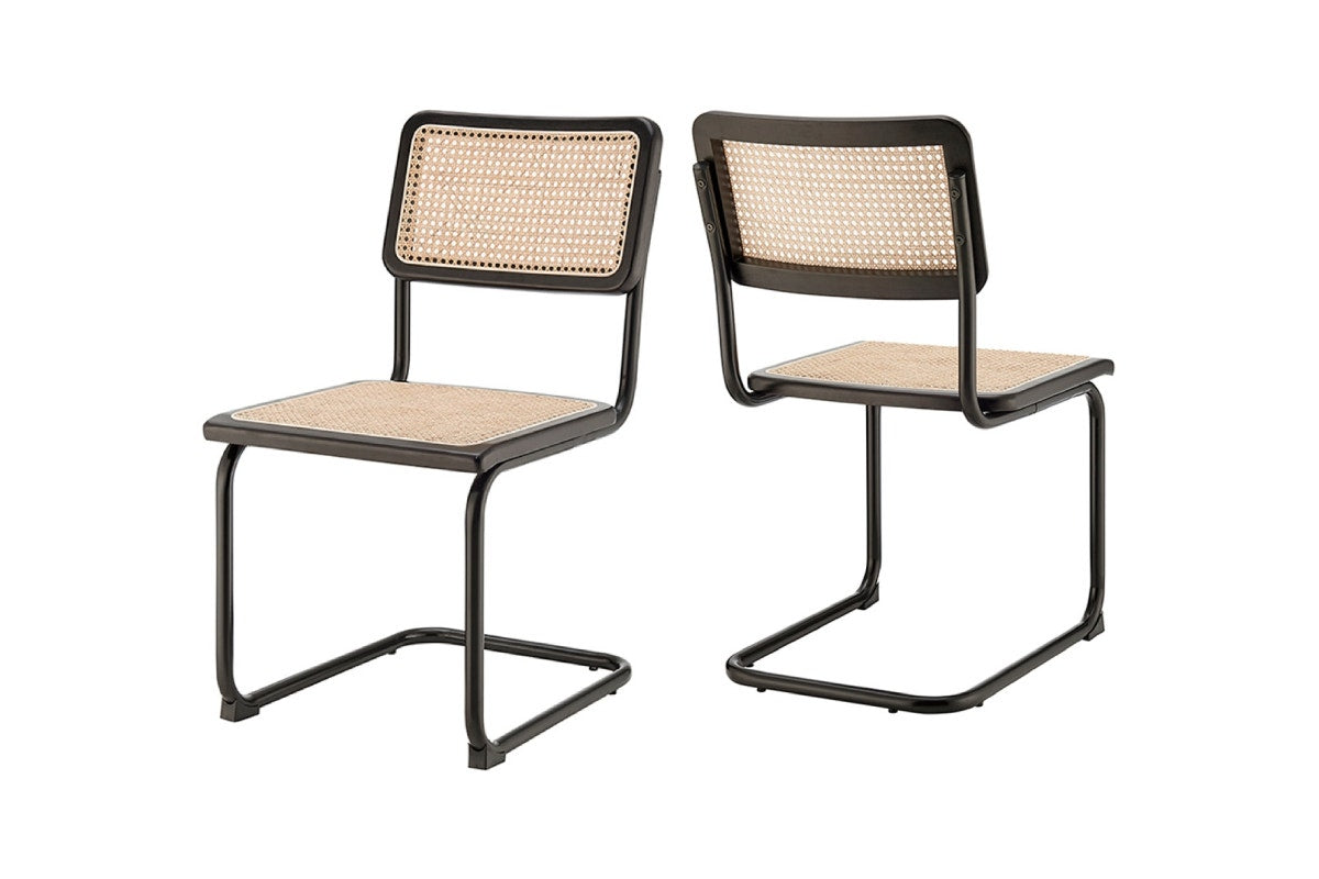 Set of 2 Matt Blatt Marcel Breuer Cesca Dining Chairs Replica (Black/Rattan)