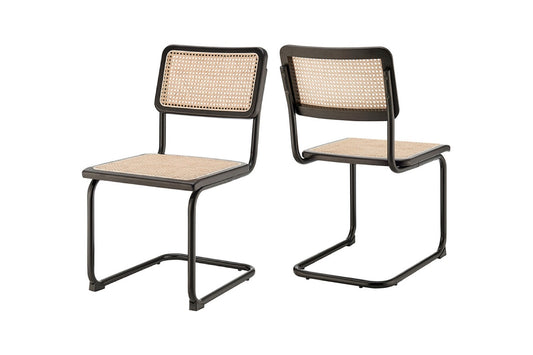 Set of 2 Matt Blatt Marcel Breuer Cesca Dining Chairs Replica (Black/Rattan)