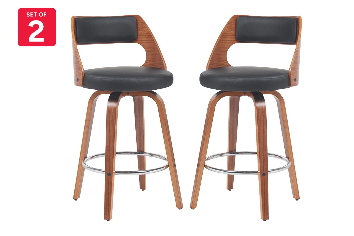 Set of 2 Matt Blatt Davian Faux Leather Swivel Bar Stools (Walnut)