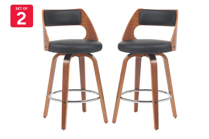 Set of 2 Matt Blatt Davian Faux Leather Swivel Bar Stools (Walnut)