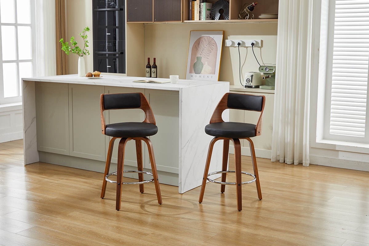Set of 2 Matt Blatt Davian Faux Leather Swivel Bar Stools (Walnut)