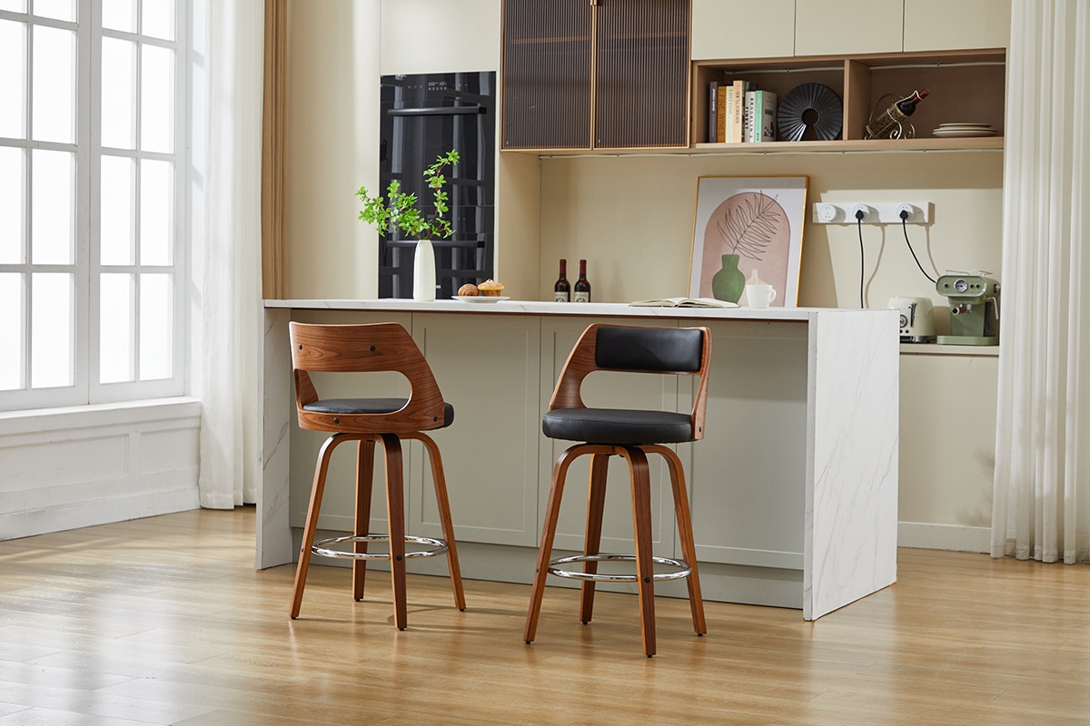 Set of 2 Matt Blatt Davian Faux Leather Swivel Bar Stools (Walnut)