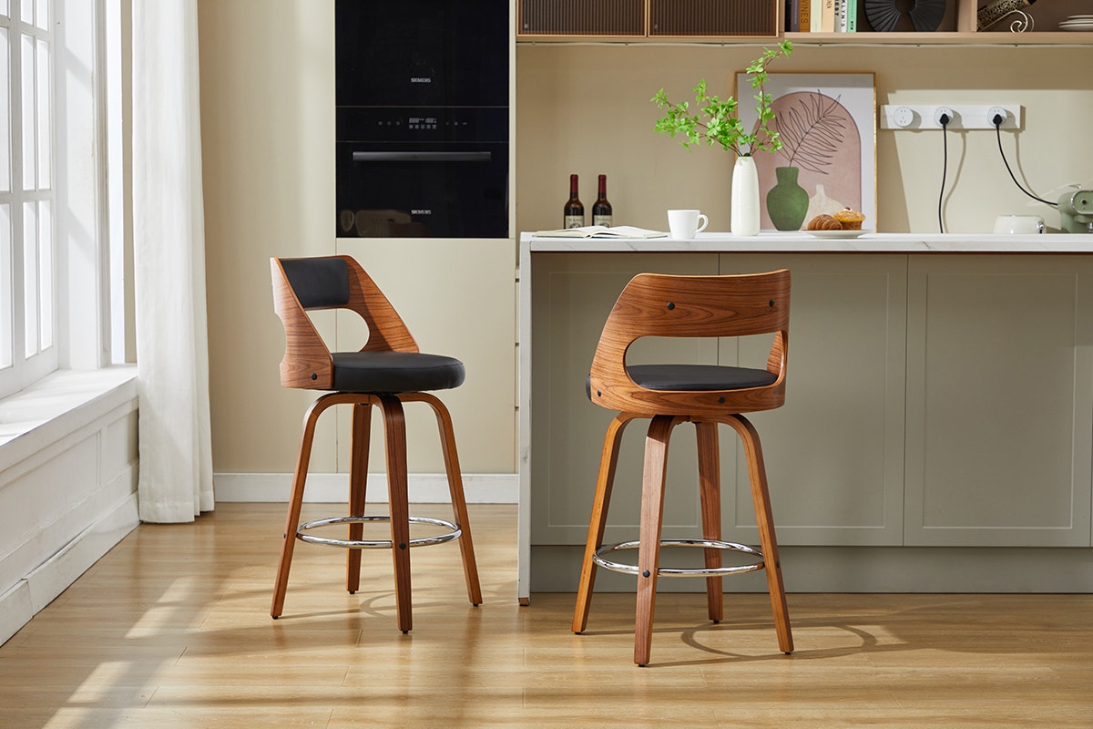 Set of 2 Matt Blatt Davian Faux Leather Swivel Bar Stools (Walnut)