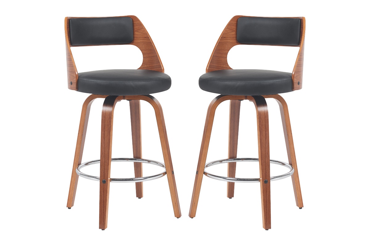Set of 2 Matt Blatt Davian Faux Leather Swivel Bar Stools (Walnut)