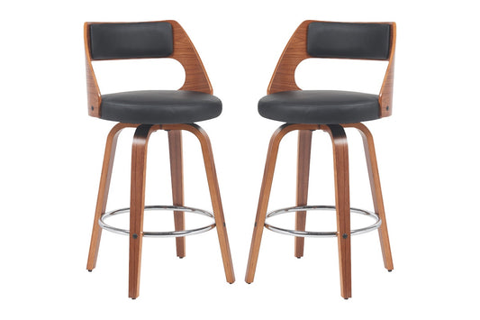Set of 2 Matt Blatt Davian Faux Leather Swivel Bar Stools (Walnut)