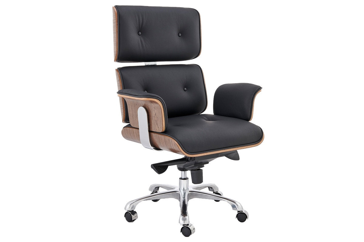 Matt Blatt Eames Executive Office Chair Replica (Walnut/ Black Leather)
