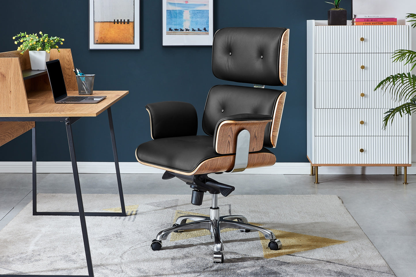 Matt Blatt Eames Executive Office Chair Replica (Walnut/ Black Leather)