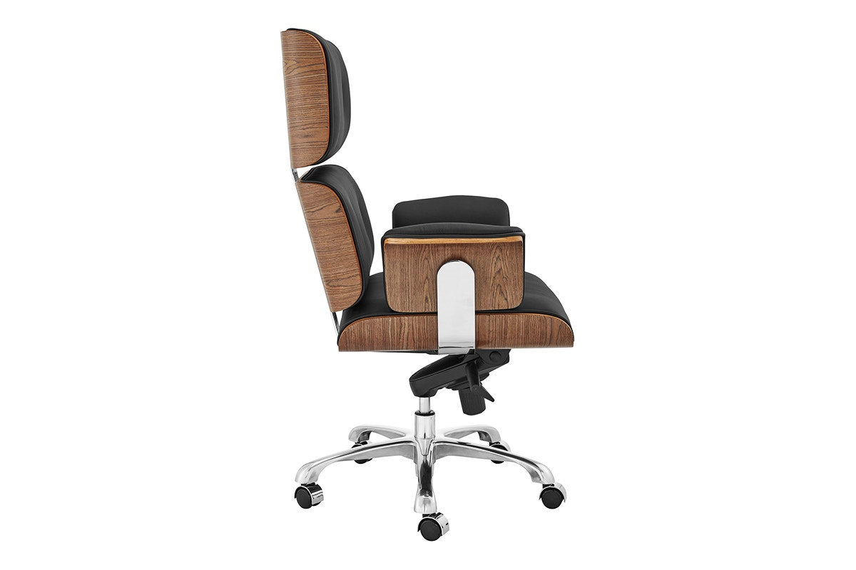Matt Blatt Eames Executive Office Chair Replica (Walnut/ Black Leather)