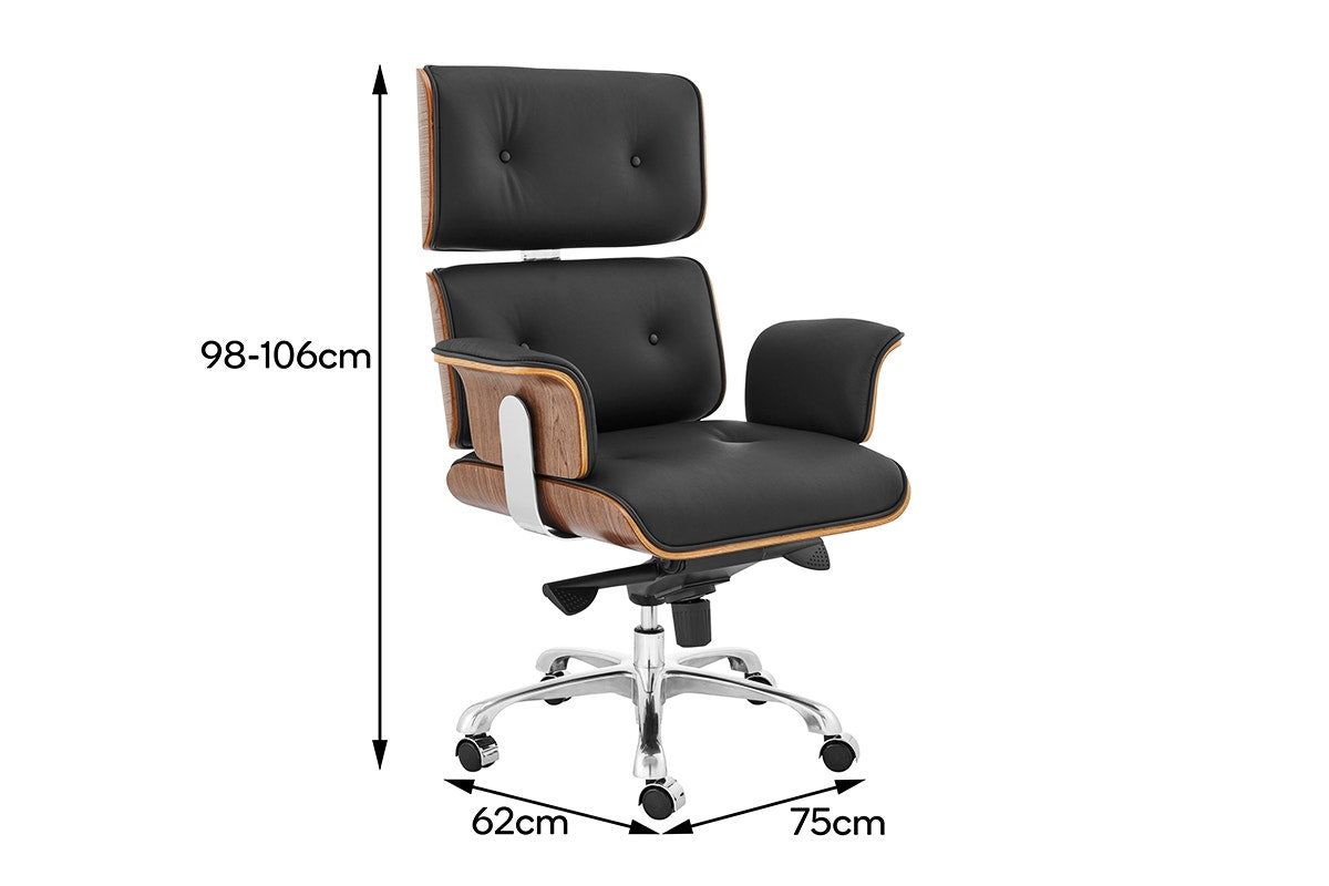 Matt Blatt Eames Executive Office Chair Replica (Walnut/ Black Leather)
