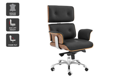 Matt Blatt Eames Executive Office Chair Replica (Walnut/ Black Leather)