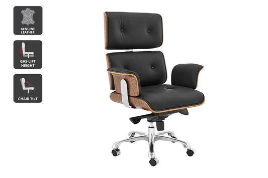 Matt Blatt Eames Executive Office Chair Replica (Walnut/ Black Leather)