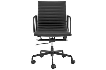 Matt Blatt Eames Group Standard Matte Black Aluminium Low Back Office Chair Replica (Black Leather)