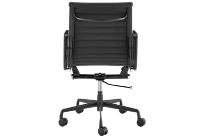 Matt Blatt Eames Group Standard Matte Black Aluminium Low Back Office Chair Replica (Black Leather)