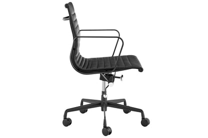 Matt Blatt Eames Group Standard Matte Black Aluminium Low Back Office Chair Replica (Black Leather)