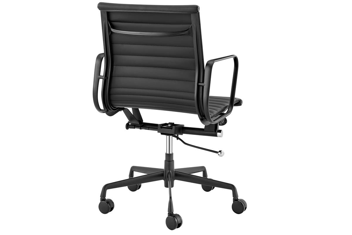 Matt Blatt Eames Group Standard Matte Black Aluminium Low Back Office Chair Replica (Black Leather)