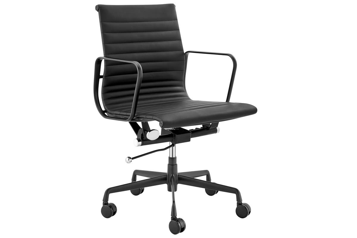 Matt Blatt Eames Group Standard Matte Black Aluminium Low Back Office Chair Replica (Black Leather)