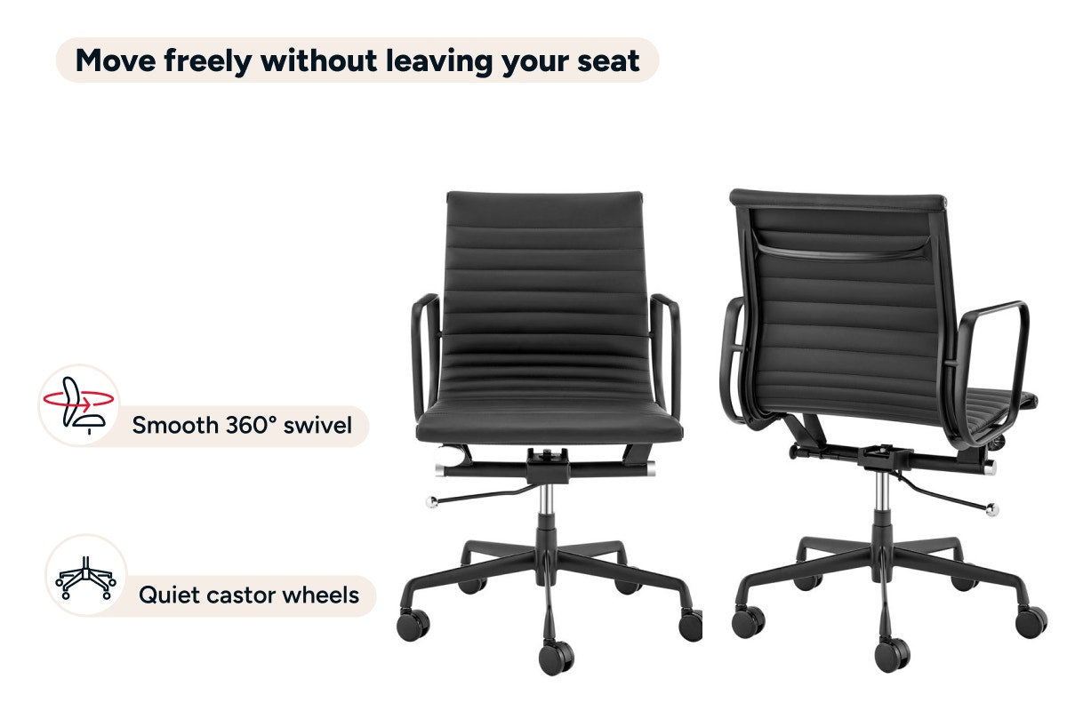 Matt Blatt Eames Replica Low Back Leather Office Chair (Black/Black)