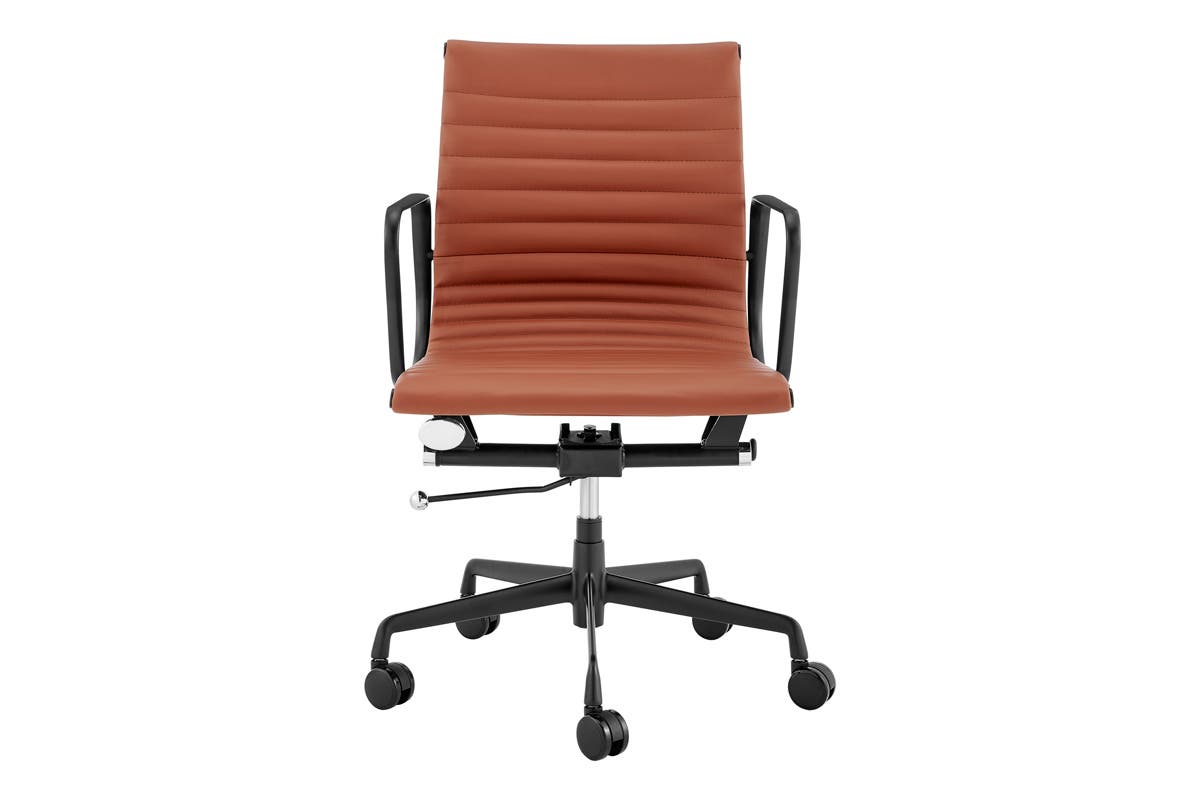 Matt Blatt Eames Group Standard Matte Black Aluminium Low Back Office Chair Replica (Tan Leather)