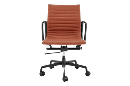 Matt Blatt Eames Group Standard Matte Black Aluminium Low Back Office Chair Replica (Tan Leather)