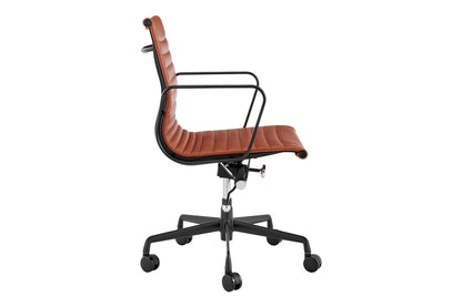 Matt Blatt Eames Group Standard Matte Black Aluminium Low Back Office Chair Replica (Tan Leather)