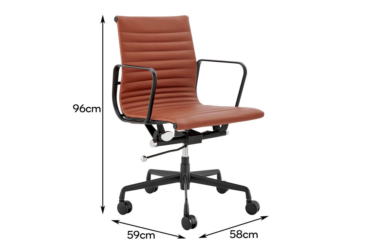 Matt Blatt Eames Group Standard Matte Black Aluminium Low Back Office Chair Replica (Tan Leather)