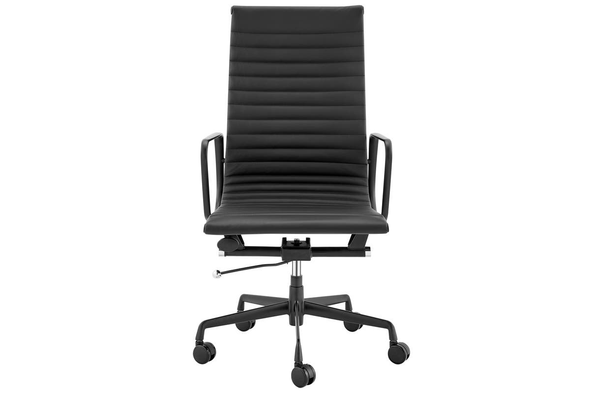 Matt Blatt Eames Group Standard Matte Black Aluminium High Back Office Chair Replica (Black Leather)