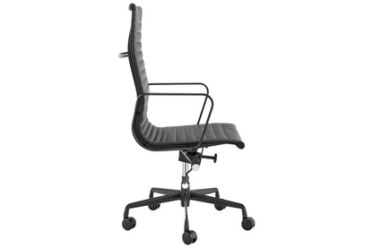 Matt Blatt Eames Group Standard Matte Black Aluminium High Back Office Chair Replica (Black Leather)