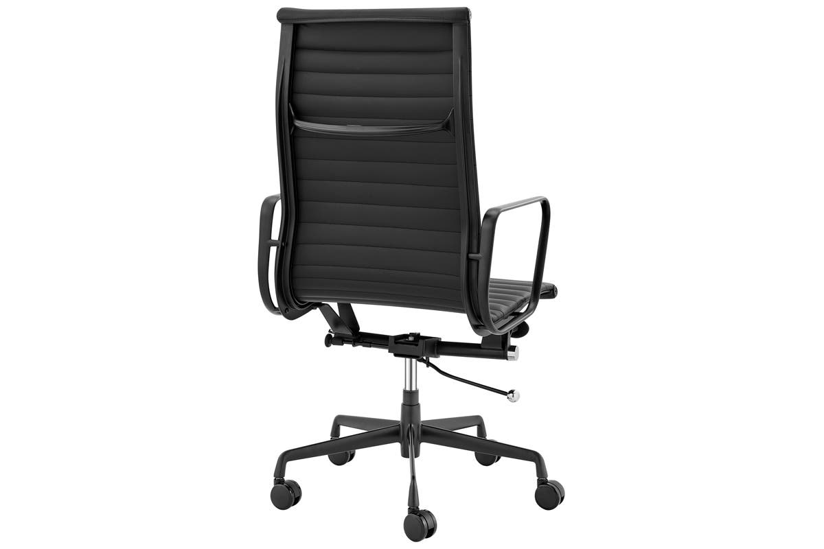 Matt Blatt Eames Group Standard Matte Black Aluminium High Back Office Chair Replica (Black Leather)