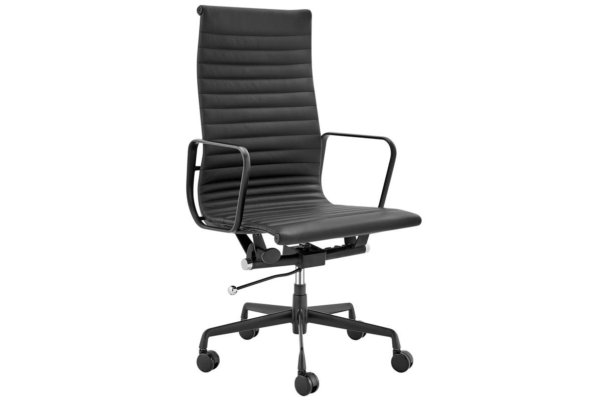 Matt Blatt Eames Group Standard Matte Black Aluminium High Back Office Chair Replica (Black Leather)