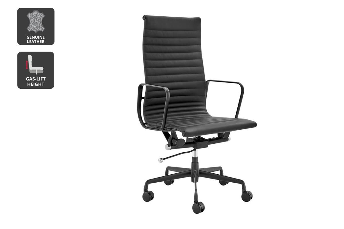 Matt Blatt Eames Group Standard Matte Black Aluminium High Back Office Chair Replica (Black Leather)