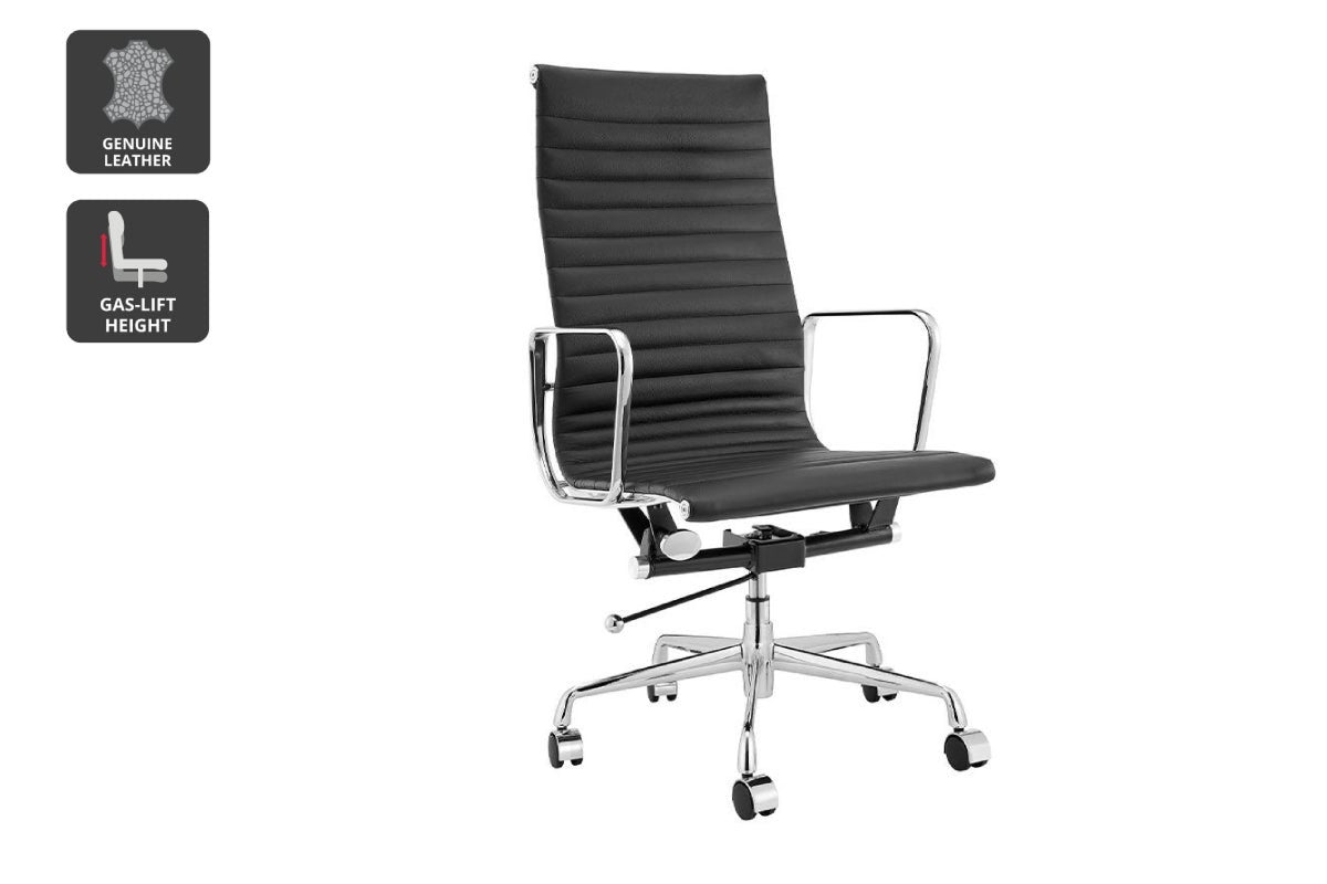 Matt Blatt Eames Replica High Back Leather Office Chair (Black/Chrome)