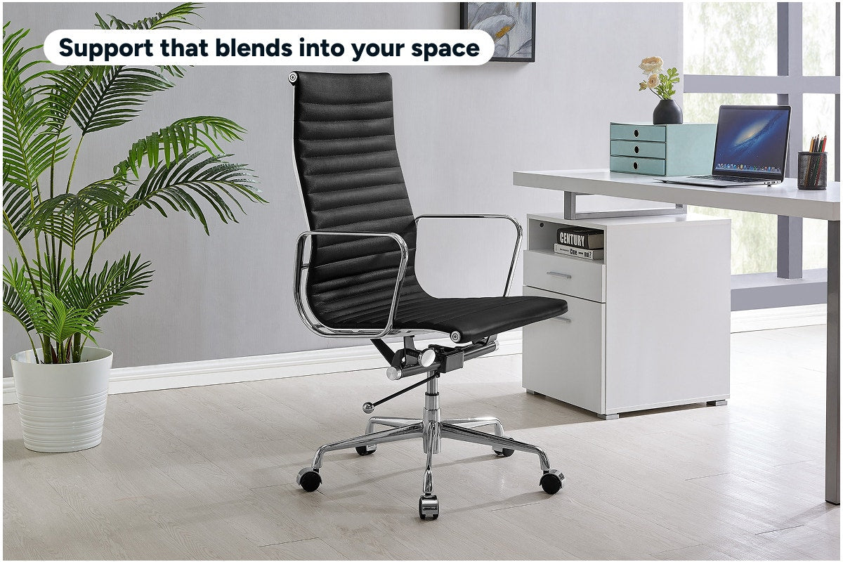 Matt Blatt Eames Replica High Back Leather Office Chair (Black/Chrome)
