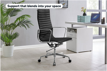 Matt Blatt Eames Replica High Back Leather Office Chair (Black/Chrome)