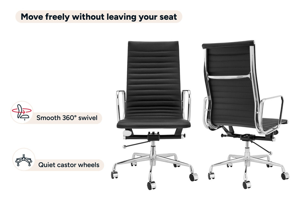 Matt Blatt Eames Replica High Back Leather Office Chair (Black/Chrome)