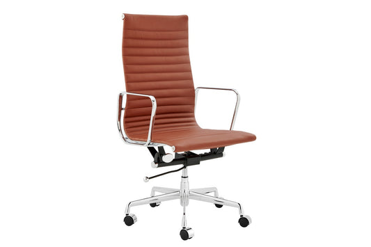 Matt Blatt Eames Replica High Back Leather Office Chair (Tan/Chrome) - Auzzistore