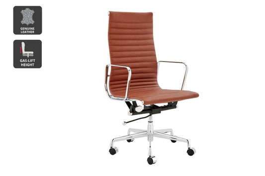 Matt Blatt Eames Replica High Back Leather Office Chair (Tan/Chrome) - Auzzistore