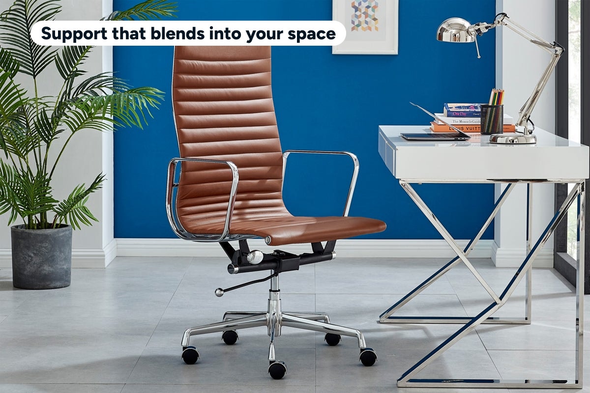 Matt Blatt Eames Replica High Back Leather Office Chair (Tan/Chrome)