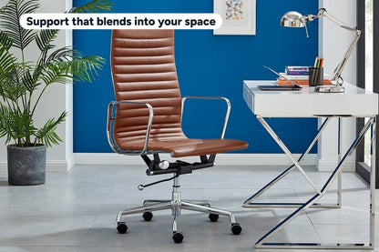 Matt Blatt Eames Replica High Back Leather Office Chair (Tan/Chrome)