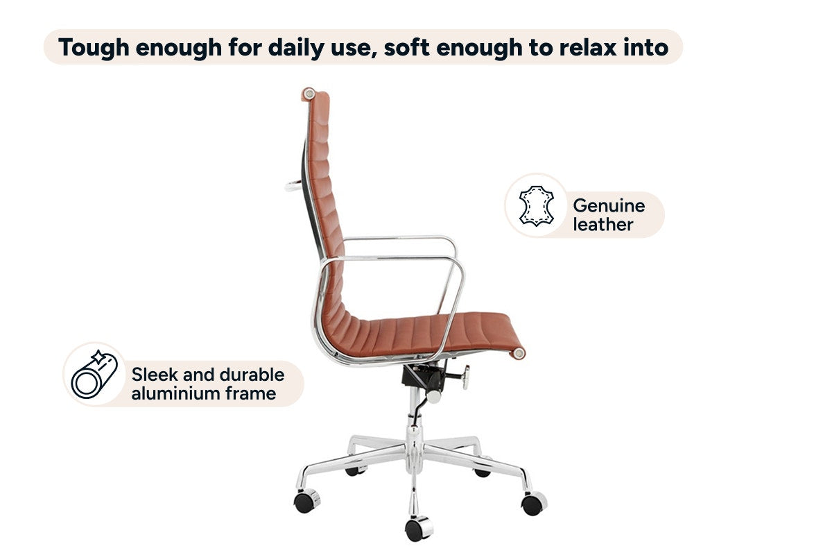 Matt Blatt Eames Replica High Back Leather Office Chair (Tan/Chrome)