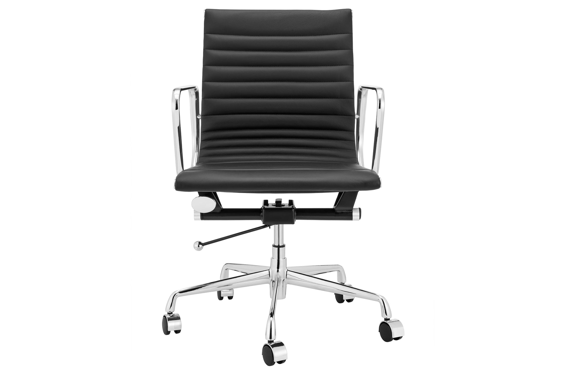 Matt Blatt Eames Group Standard Aluminium Low Back Office Chair Replica (Black Leather)