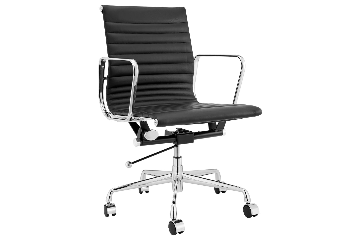 Matt Blatt Eames Group Standard Aluminium Low Back Office Chair Replica (Black Leather)