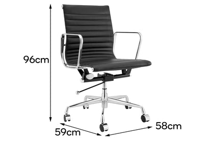 Matt Blatt Eames Group Standard Aluminium Low Back Office Chair Replica (Black Leather)