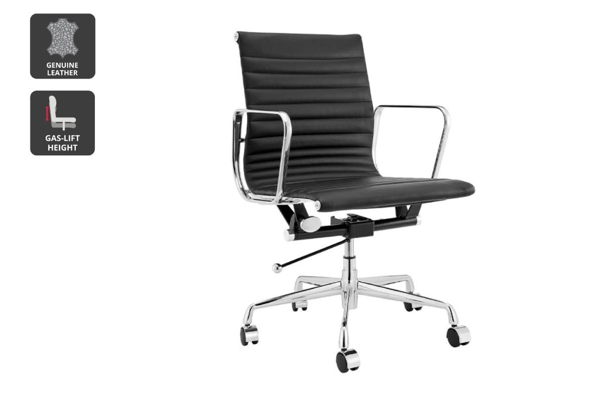 Matt Blatt Eames Group Standard Aluminium Low Back Office Chair Replica (Black Leather)