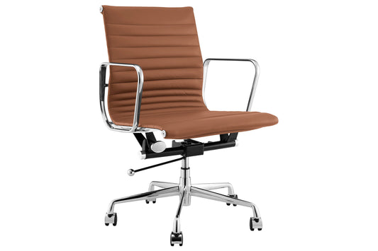 Matt Blatt Eames Group Standard Aluminium Low Back Office Chair Replica (Tan Leather)