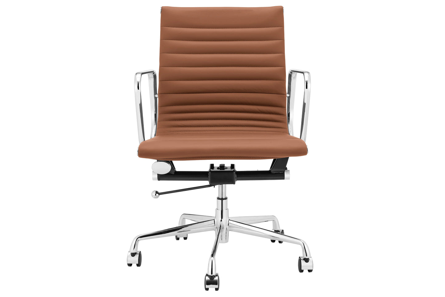 Matt Blatt Eames Group Standard Aluminium Low Back Office Chair Replica (Tan Leather)