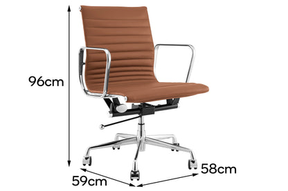 Matt Blatt Eames Group Standard Aluminium Low Back Office Chair Replica (Tan Leather)